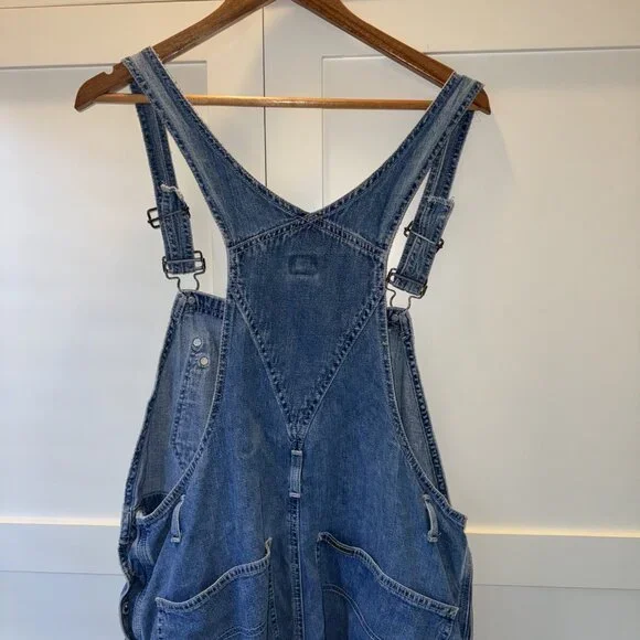 Vintage Calvin Klein Bib Overalls Shorts Jeans Denim Womens L Double Stone Wash - Picture 9 of 16